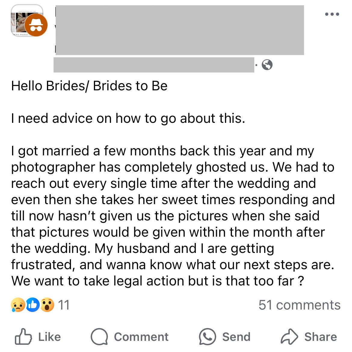 Wedding vendor complaint